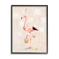 Stupell Industries Easter Flamingo Pink Bird Egg Hunt Basket Framed Giclee Art
