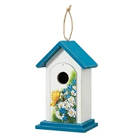 Glitzhome® 11.75" Distressed Wood Daisy with Butterfly Birdhouse