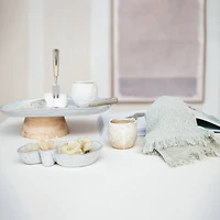 Hello Honey® 13.75" Acacia-Base White Stoneware Elegance Pedestal