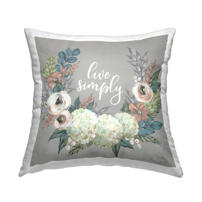 Stupell Industries Live Simply Blooming Floral Wreath Sentiment Throw Pillow, 18" x 18"