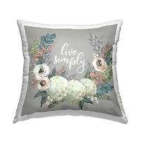 Stupell Industries Live Simply Blooming Floral Wreath Sentiment Throw Pillow, 18" x 18"