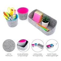 Welaxy Felt 3 Piece Gray Tray with Turquoise & Hot Pink Cups Desktop Organizer Set
