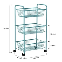 NEX™ Blue Large 3-Tier Rolling Basket Stand with Shelves & Wheels