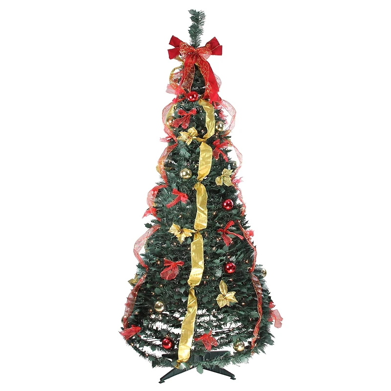 6ft. Pre-Lit And Pre-Decorated Artificial Pop-Up Christmas Tree, Clear Lights