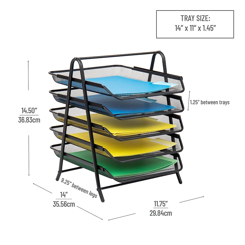 Mind Reader Network Collection Mesh Black 5-Tier Paper & File Desktop Organizer with File Folders