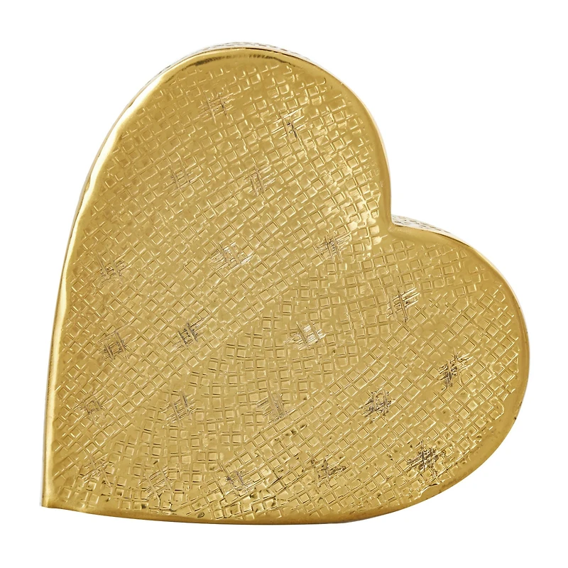 9" Gold Aluminum Slanted Heart Sculpture with Textured Exterior