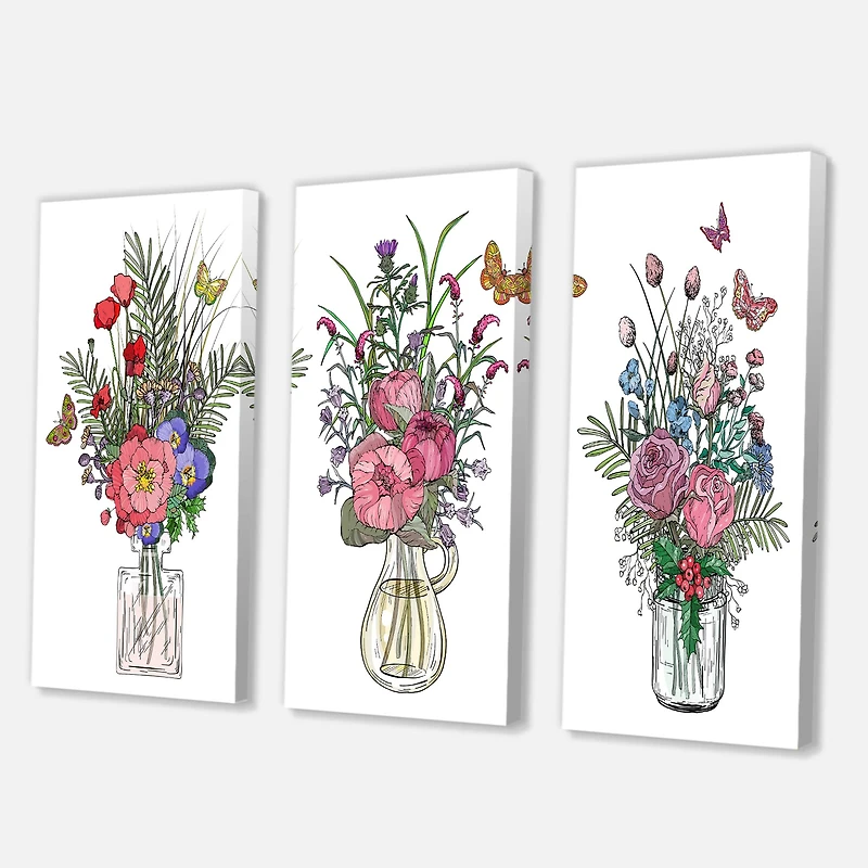 Designart - Bouquets Of Wildflowers In Transparent Vases II
