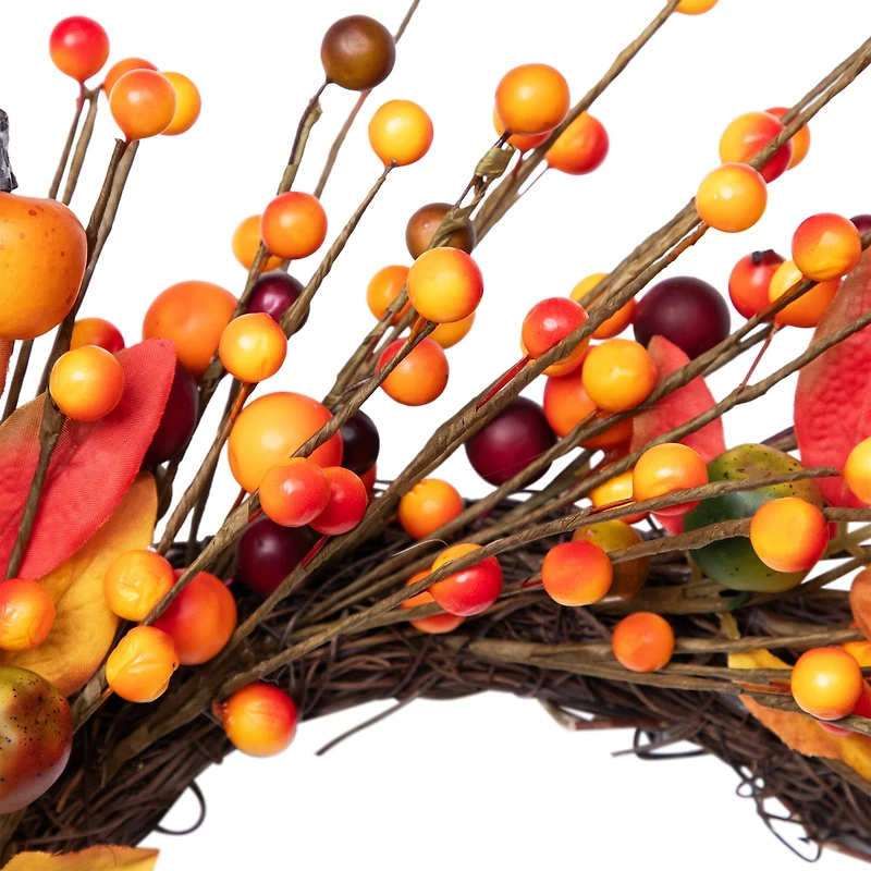 18" Berries & Apples Foliage Twig Thanksgiving Wreath