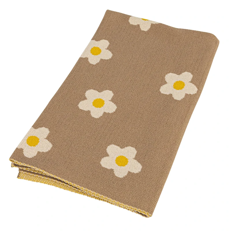 Hello Honey® Brown & White Flowers Cotton Knit Baby Blanket