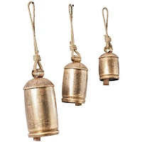 Silver Metal Bohemian Decorative Cow Bell, Set of 3" 13", 10", 8"