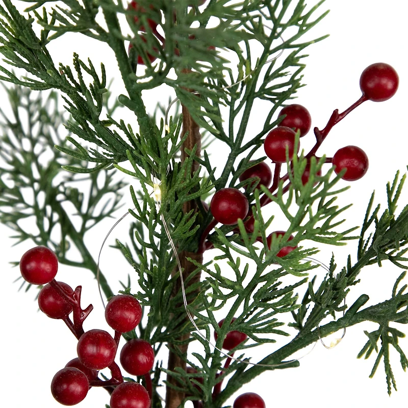 3ft. Pre-Lit Potted Berries & Pine Artificial Christmas Tree, Warm White LED Lights