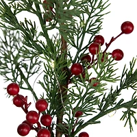 3ft. Pre-Lit Potted Berries & Pine Artificial Christmas Tree, Warm White LED Lights