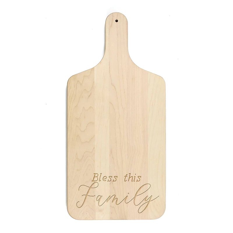17" Bless This Family Maple Paddle Cutting Board