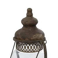 14" Brown Iron Rustic Candle Holder Lantern