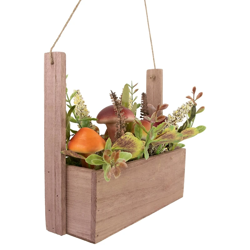 19" Mushroom & Foliage Wooden Fall Harvest Hanging Basket