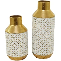Gold Metal Handmade Embossed Quatrefoil Vase with Gold Detailing Set of 2 16", 12"
