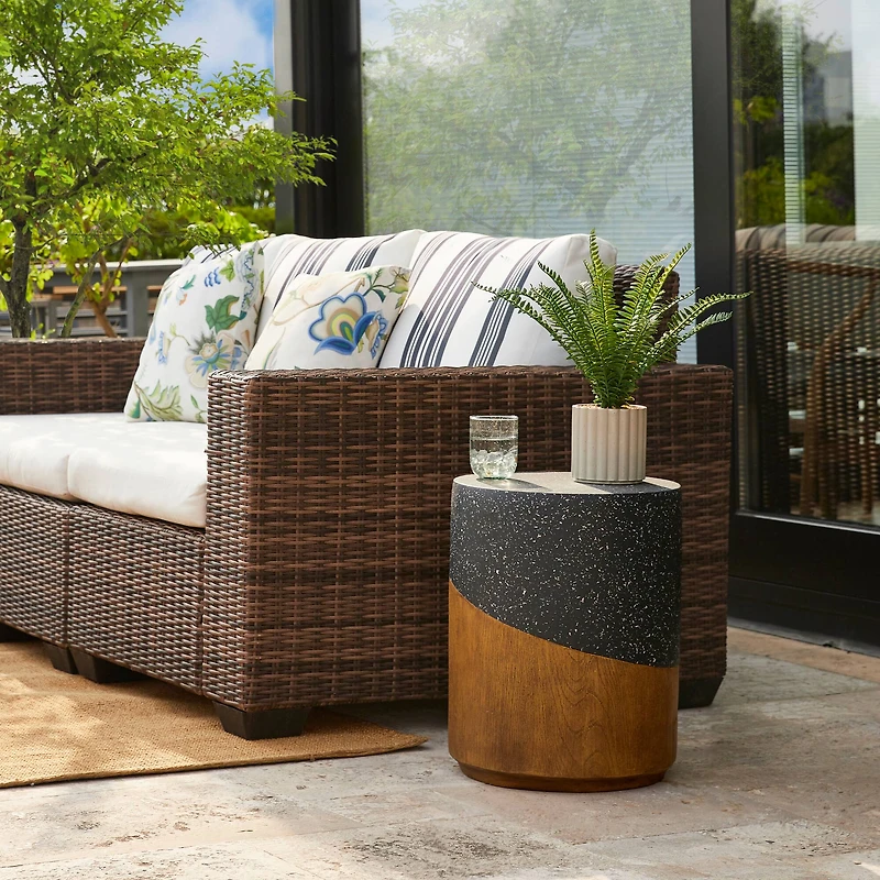 Glitzhome® 17.75" Multifunctional Faux Terrazzo & Wood Garden Stool