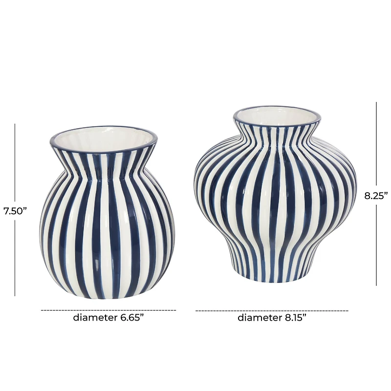 Blue Stripes Rounded Ceramic Vase Set