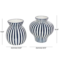 Blue Stripes Rounded Ceramic Vase Set