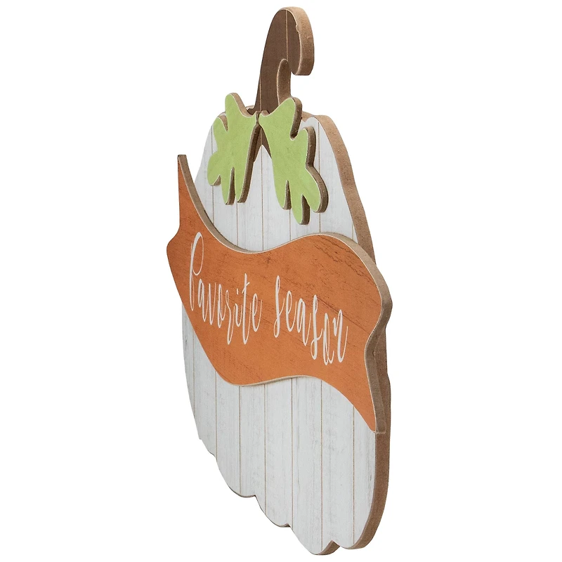 19.5" White Wooden Pumpkin Favorite Season Hanging Wall Sign