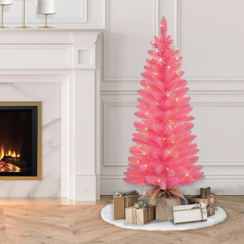 4ft. Pre-Lit Pink Artificial Tree in Burlap Sac, Clear Lights