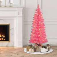 4ft. Pre-Lit Pink Artificial Tree in Burlap Sac, Clear Lights