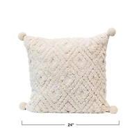 Hello Honey® Cream Cotton Tufted Pillow with Pom Poms
