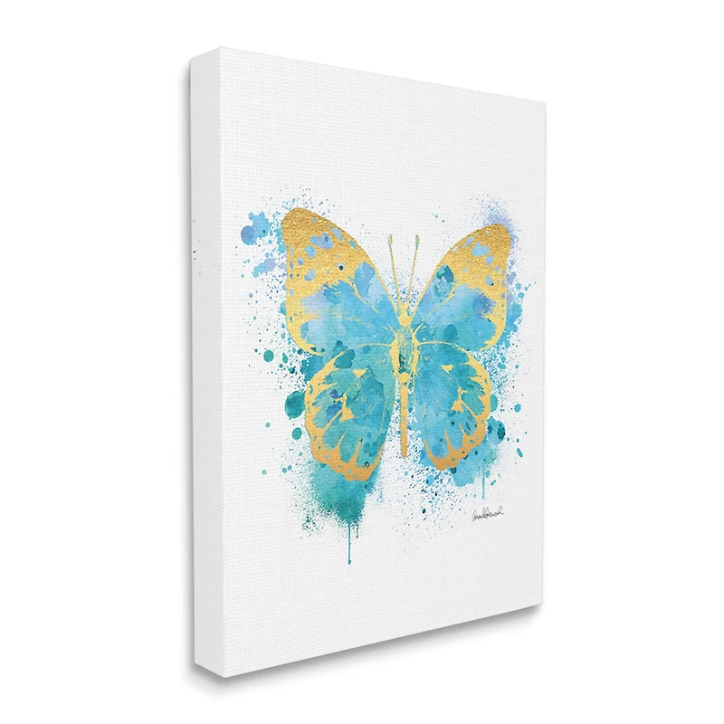 Stupell Industries Abstract Butterfly Turquoise Blue Paint Splatter Wall Art