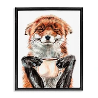 Stupell Industries Happy Fox with Coffee Floater Framed Art