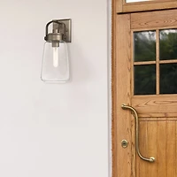 Hello Honey® Gage Tuscan Gold Industrial Tapered Seedy Glass & Metal Wall Mounted Outdoor Light