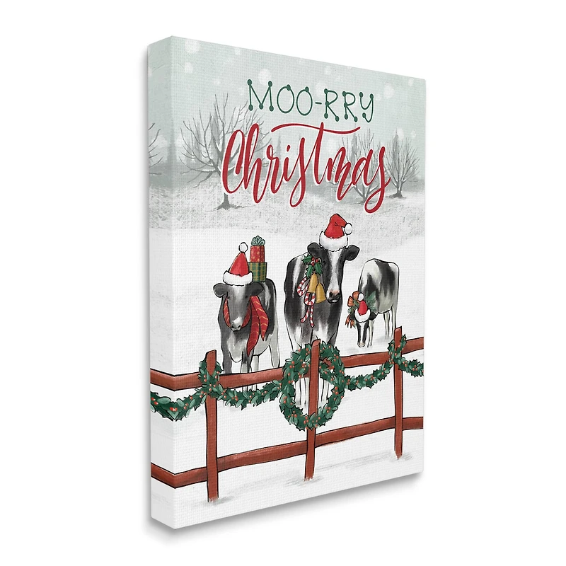 Stupell Industries Moo-rry Christmas Holiday Snowy Cows Canvas Wall Art