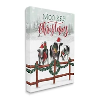 Stupell Industries Moo-rry Christmas Holiday Snowy Cows Canvas Wall Art
