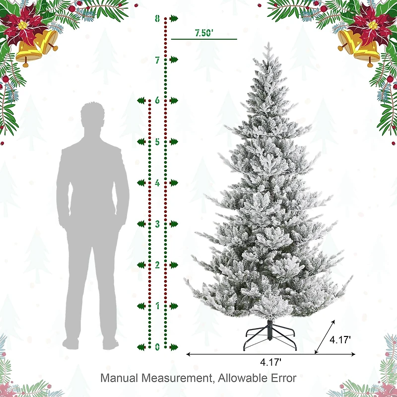 Glitzhome® 7.5ft Pre-Lit Flocked Upward Slim Fir Artificial Christmas Tree, Warm White LED Lights