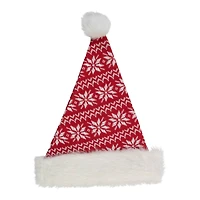 17" Red & White Nordic Snowflake Striped Santa Hat with Pom Pom