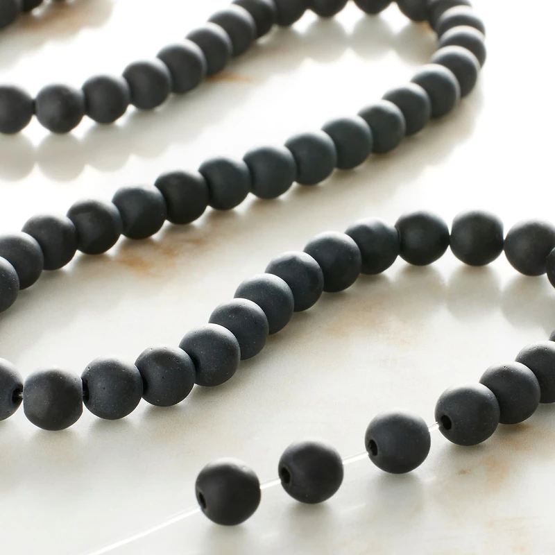 Jet Black Glass Round Beads, 6mm by Bead Landing™