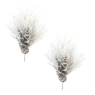 2ft. Flocked Mixed Long Needle Pine Spray with Pinecone, 2ct.