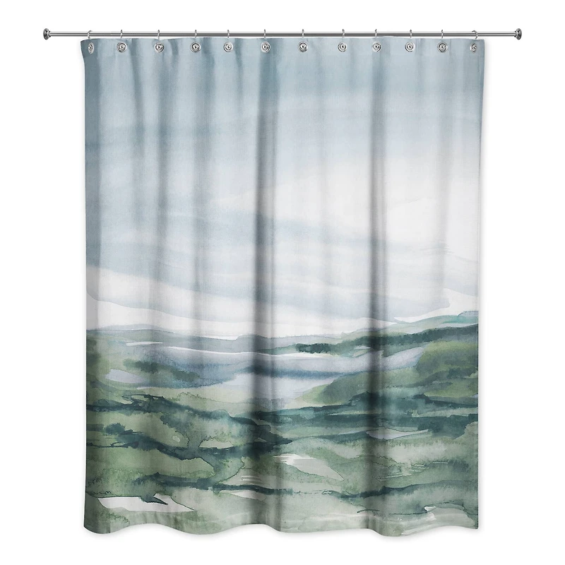 Navy and Green Abstracted Landscape 71" x 74" Shower Curtain