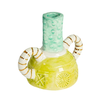 Hello Honey® 5" Tall Multicolor Stoneware Taper Candle Holder with Dual Handles