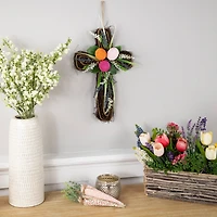 13.25" Twig Cross Wall Decoration with Easter Eggs