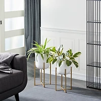 CosmoLiving by Cosmopolitan Set of 2 White Metal Contemporary Planter, 20", 22"