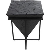 22" Black Teak Wood Geometric Handmade Inverted Pyramid Accent Table with Black Metal Base