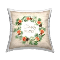 Stupell Industries Simply Blessed Rustic Pinecone Plant Wreath Throw Pillow, 18" x 18"