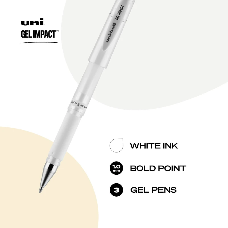 uniball™ GEL IMPACT 1mm White Gel Pens, 3ct.