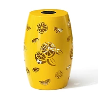Glitzhome® 18.5" Yellow Iron Cutout Lemon Pattern Solar LED Garden Stool
