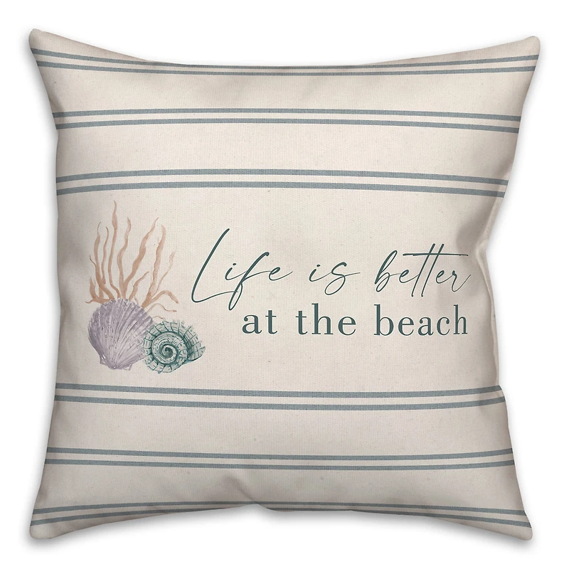 Life Is Better At The Beach Scallop & Snail Shell Throw Pillow