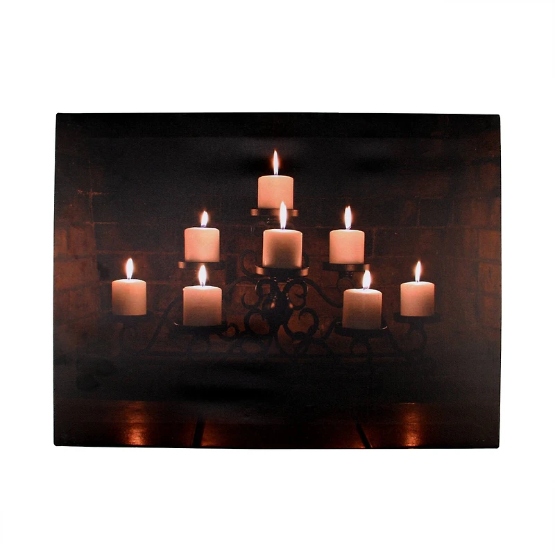 LED Flickering Rustic Fireplace Candles Canvas Wall Art