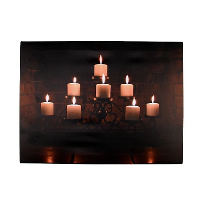 LED Flickering Rustic Fireplace Candles Canvas Wall Art
