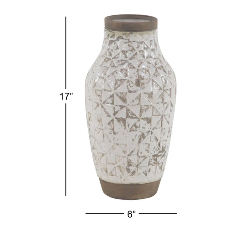 16" White Stoneware Coastal Style Vase