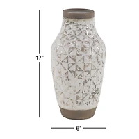 16" White Stoneware Coastal Style Vase