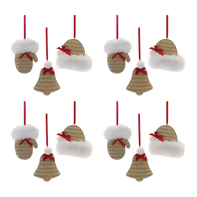 Cozy Mitten, Hat & Bell Ornament Set